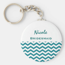 Bridesmaid Blauwgroen en Witte Chevrons V08 Sleutelhanger
