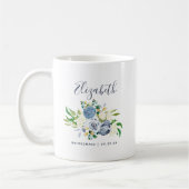 Bridesmaid Blue Ivory Floral , speciaal gepersonal Koffiemok (Links)