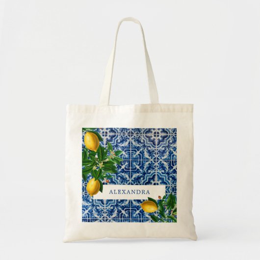 Bridesmaid Blue Tiles Lemons Personal Tote Bag (Voorkant)
