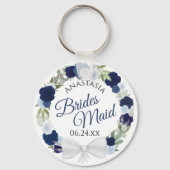 Bridesmaid Blue Waterverf Floral Wreath Wedding Sleutelhanger (Voorkant)