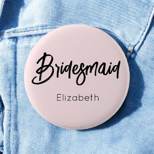 Bridesmaid Blush Pink Black Weddenschap Ronde Button 5,7 Cm