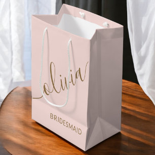 Bridesmaid Blush Pink Gold Minimalist Monogram Medium Cadeauzakje