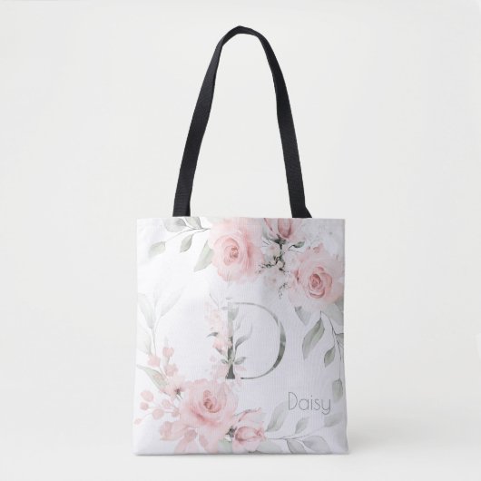 Bridesmaid Blush Pink Rose Monogram Letter D Tote Bag (Voorkant)