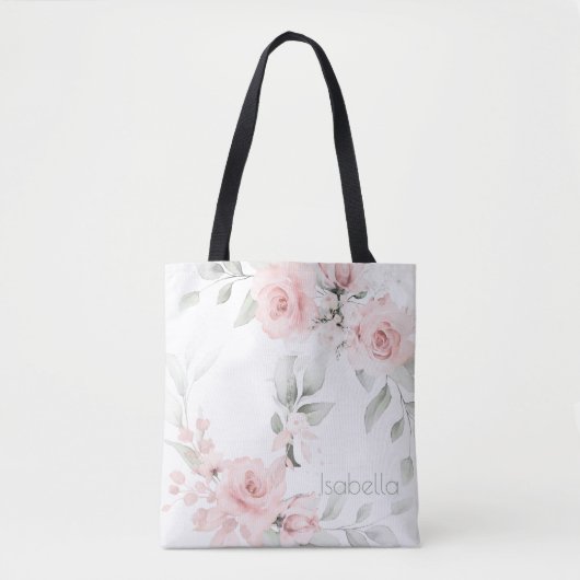 Bridesmaid Blush Pink Rose Monogram Letter I Tote Bag (Voorkant)