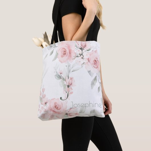 Bridesmaid Blush Pink Rose Monogram Letter J Tote Bag (Dichtbij)