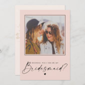 Bridesmaid Blush-roze voorstelfotokaart (Voorkant / Achterkant)
