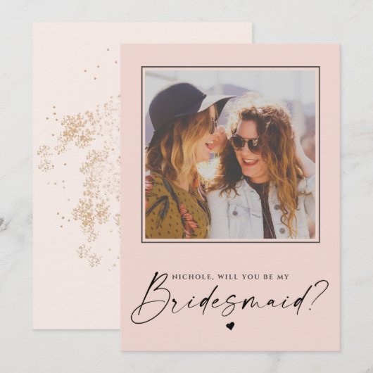 Bridesmaid Blush-roze voorstelfotokaart (Voorkant / Achterkant)