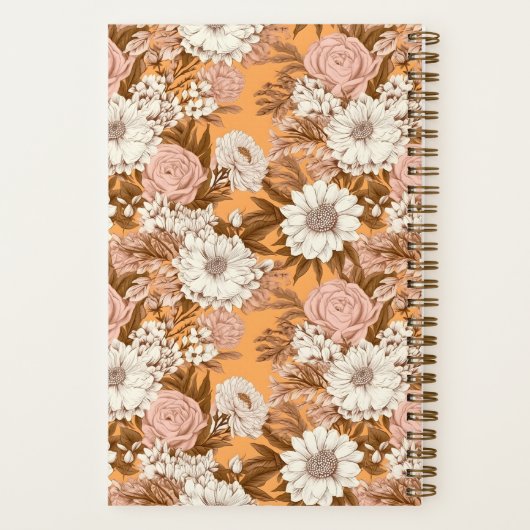 Bridesmaid Boho Orange and Peach Floral Pattern Notitieboek (Achterkant)