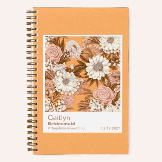 Bridesmaid Boho Orange and Peach Floral Pattern Notitieboek (Voorkant)