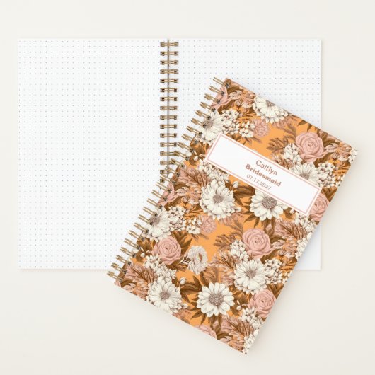 Bridesmaid Boho Orange and Peach Floral Pattern Notitieboek (Binnen)