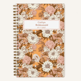 Bridesmaid Boho Orange and Peach Floral Pattern Notitieboek