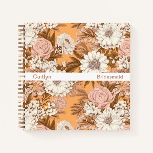 Bridesmaid Boho Orange and Peach Floral Square Notitieboek (Voorkant)