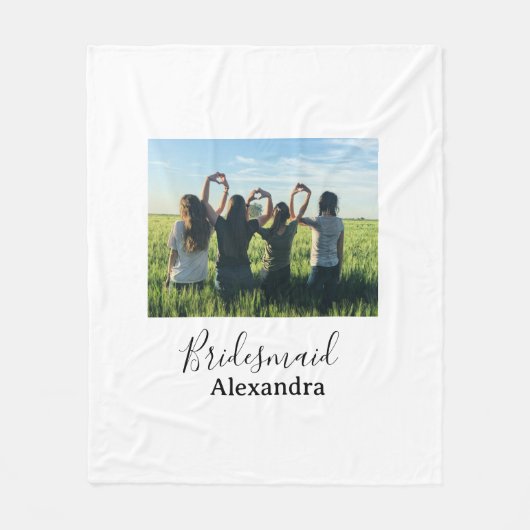 Bridesmaid bride squad name calligraphy photo gift fleece deken (Voorkant)