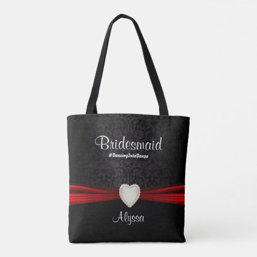 Bridesmaid - Bride van het Zwarte en Rode Team Tote Bag (Achterkant)