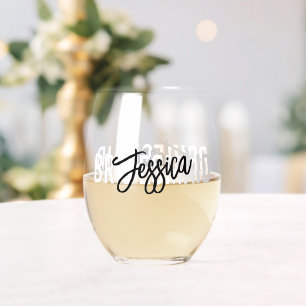 Bridesmaid Brush Script Wijnglas Zonder Voet
