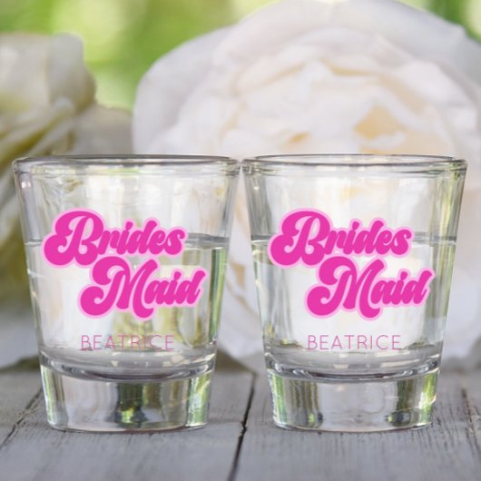Bridesmaid Bubblegum Roze Retro Aangepaste naam Shot Glas