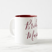 Bridesmaid Burgundy en White Cursive Tweekleurige Koffiemok (Voorkant links)