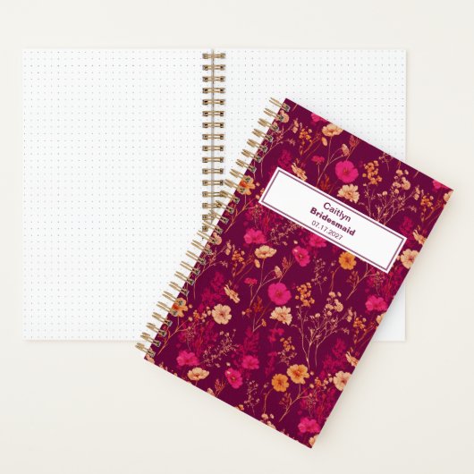 Bridesmaid Burgundy Floral Pattern Notebook Notitieboek (Binnen)