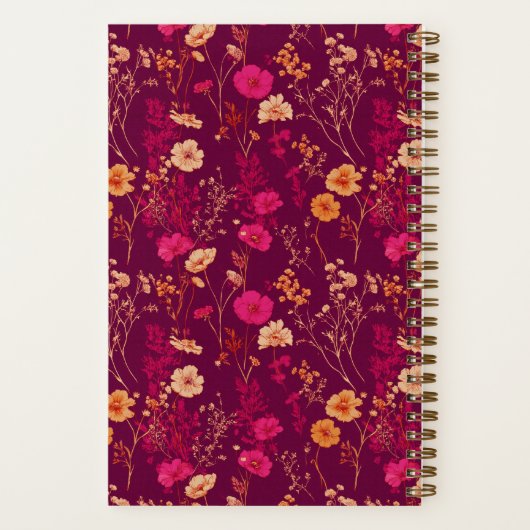 Bridesmaid Burgundy Floral Pattern Notebook Notitieboek (Achterkant)