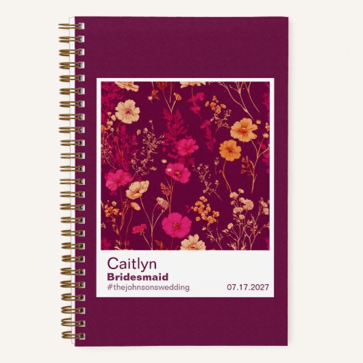 Bridesmaid Burgundy Floral Pattern Swatch Notitieboek (Voorkant)