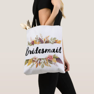 Bridesmaid Burgundy Floral Text Fall Wedding Tote Bag