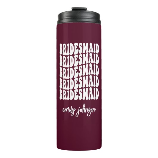 Bridesmaid Burgundy Pink Retro Custom Bachelorette Thermosbeker (Voorkant)