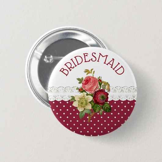 BRIDESMAID Burgundy Rozen Wedding Button (Voorkant /achterkant)