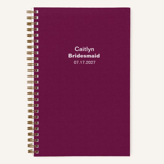 Bridesmaid Burgundy Typographic Notebook Notitieboek (Voorkant)
