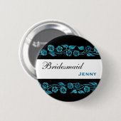 Bridesmaid Button Black met Blue  Flowers (Voorkant /achterkant)