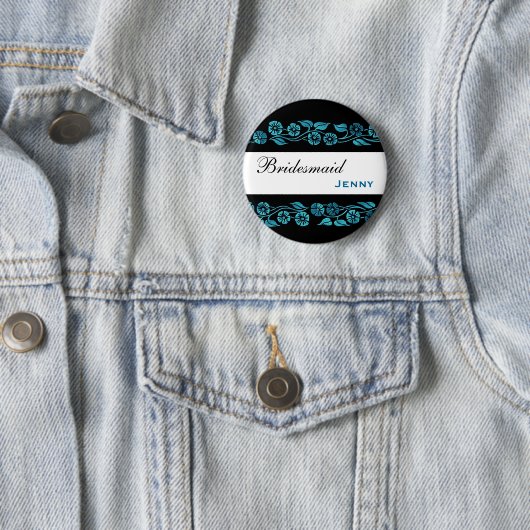 Bridesmaid Button Black met Blue  Flowers (In situ)