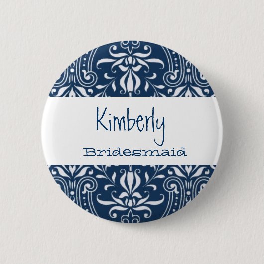Bridesmaid Button Blue en White Damask S023 (Voorkant)