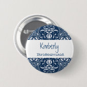 Bridesmaid Button Blue en White Damask S023 (Voorkant /achterkant)