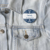 Bridesmaid Button Blue en White Damask S023 (In situ)