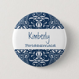 Bridesmaid Button Blue en White Damask S023