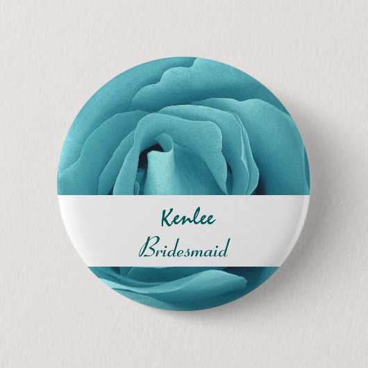 BRIDESMAID Button met AQUA BLUE Roos V03 (Voorkant)