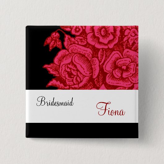 BRIDESMAID Button met  rode rozen (Voorkant)