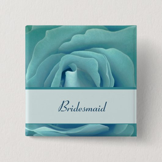 BRIDESMAID Button met Turquoise Roos en Ribbon (Voorkant)