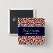 Bridesmaid Button Red Floral Patroon V2 (Voorkant /achterkant)
