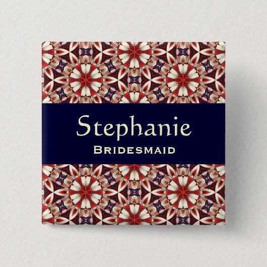 Bridesmaid Button Red Floral Patroon V2 (Voorkant)
