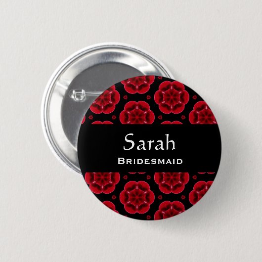Bridesmaid Button Red Floral Pattern 0008 (Voorkant /achterkant)