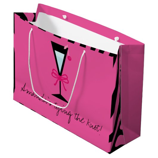 Bridesmaid-cadeau, gepersonaliseerd roze en zwart  large cadeautasje (Voorkant Gekanteld)