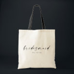 Bridesmaid Canvas tas | Modern script<br><div class="desc">Deze eenvoudige canvas tas is zo'n leuk cadeau voor je favoriete meisjes! Het minimale maar elegante ontwerp is perfect voor de moderne bruid. Het voorzien van een handgeschreven handtekeningsmanuscript met een eenvoudige sans-serif doopvont. Pas elke tas aan met de naam van uw bruidsmeisje door op "Details" naast "Personaliseer deze sjabloon"...</div>