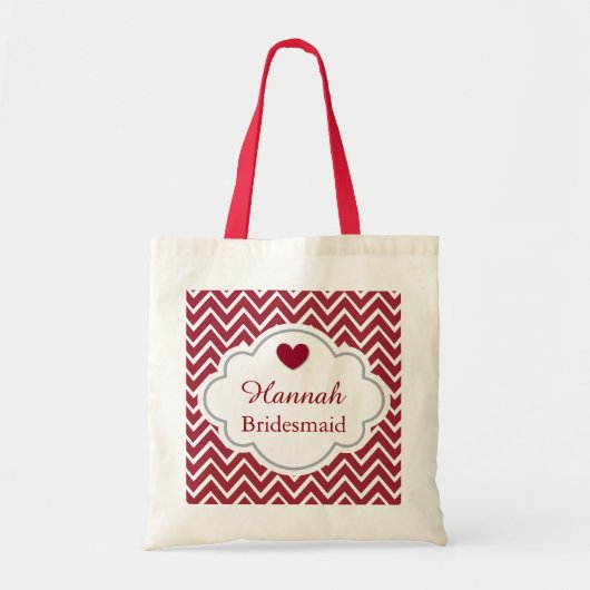 Bridesmaid Chevron Pattern Heart Accent RED A6 Tote Bag (Voorkant)
