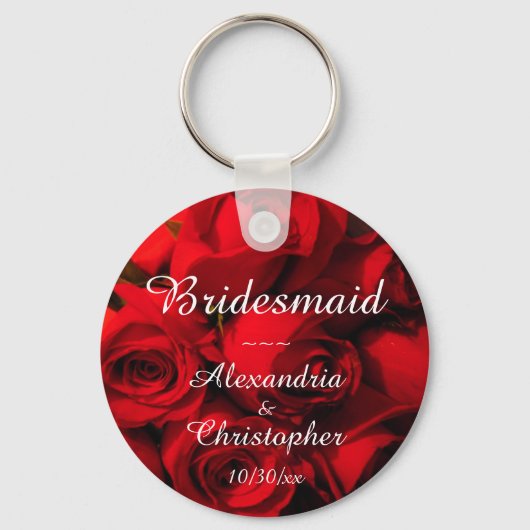 "Bridesmaid" - Crimson Rose Bouquet Sleutelhanger (Voorkant)