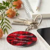 "Bridesmaid" - Crimson Rose Bouquet Sleutelhanger (Zijkant)