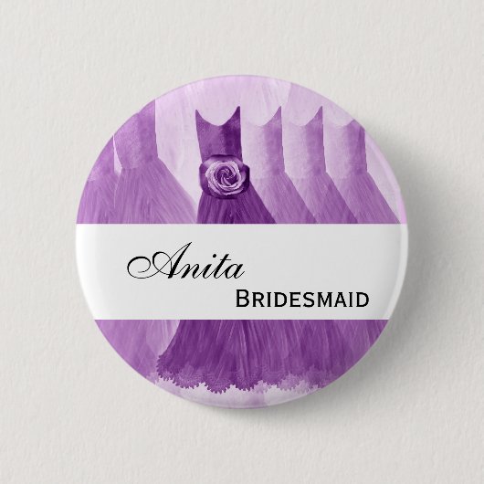 BRIDESMAID Custom Name ID Button Paarse Gowns V2 (Voorkant)