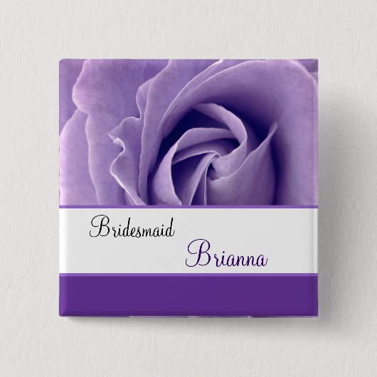 BRIDESMAID Custom Name Lavender Paars Roos Vierkante Button 5,1 Cm (Voorkant)