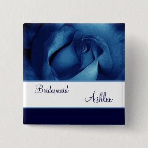 BRIDESMAID Custom Name Navy Blue Roos No. 05 Vierkante Button 5,1 Cm