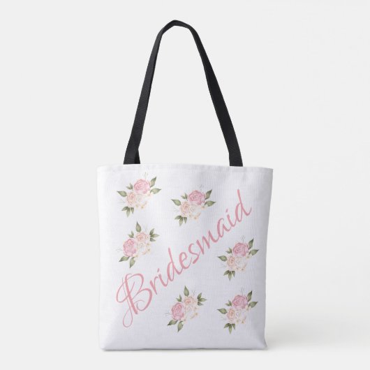 Bridesmaid Cute Pink Floral Script Tote Bag (Achterkant)