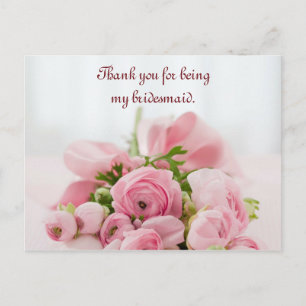 Bridesmaid Dank je roze rozen Briefkaart